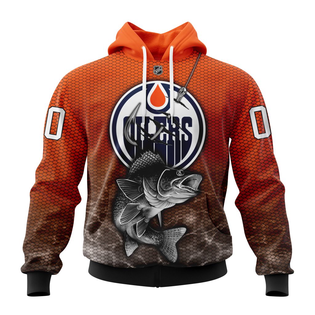 Personalized Nhl Edmonton Oilers Specialized Fishing Style Pullover Hoodie