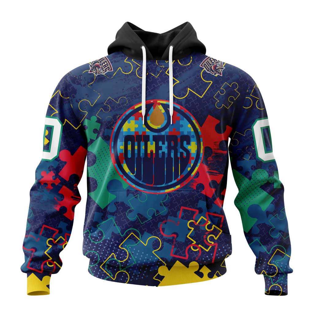 Personalized Nhl Edmonton Oilers Specialized Fearless Against Autism Pullover Hoodie