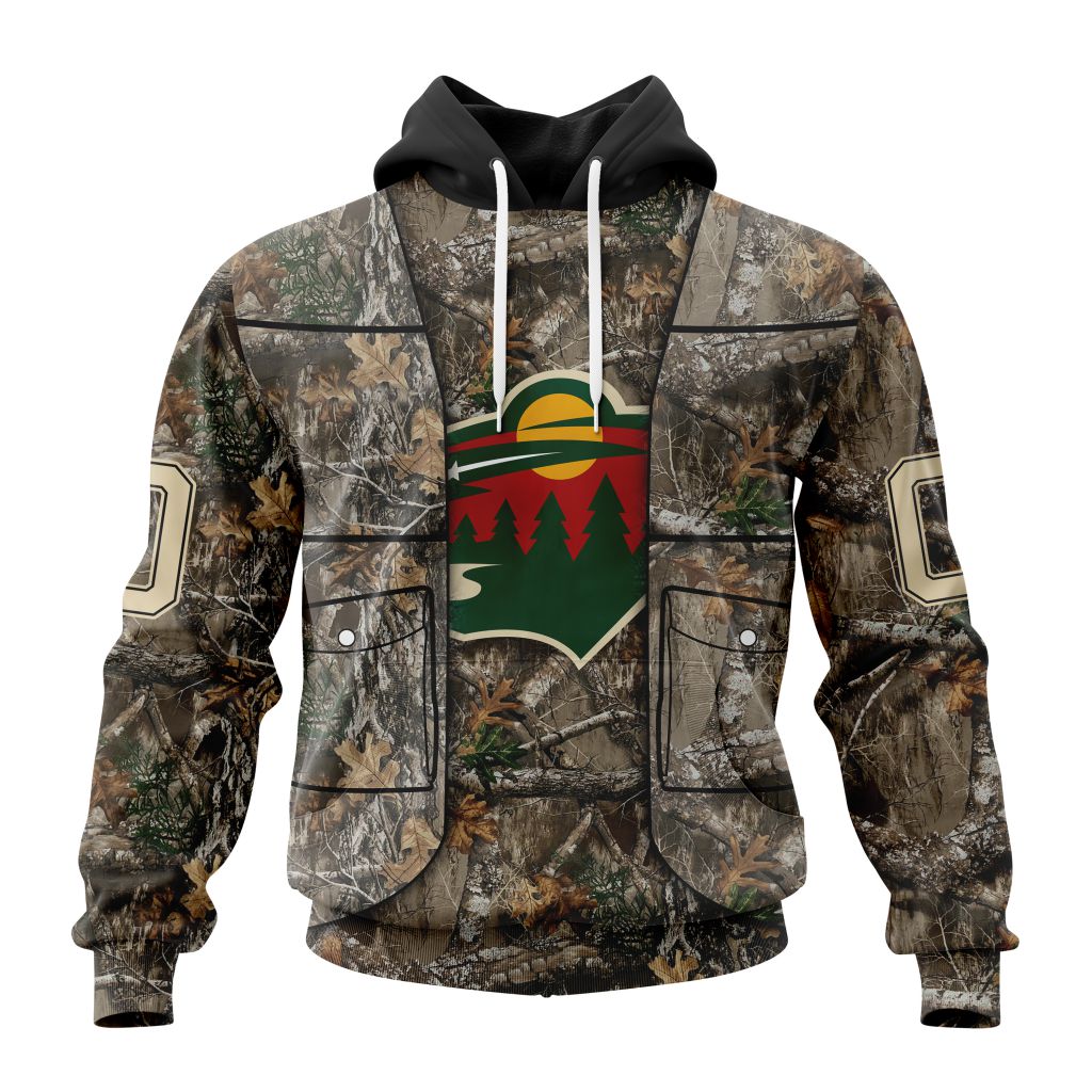 Personalized Nhl Minnesota Wild Vest Kits With Realtree Camo Pullover Hoodie