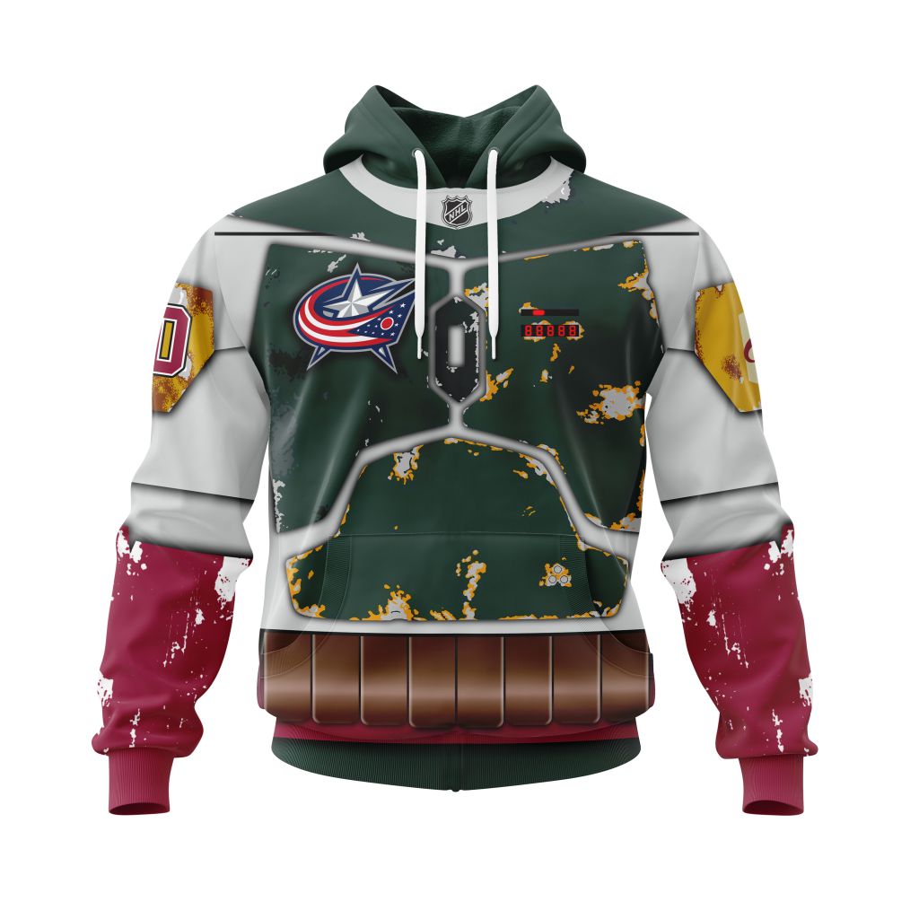 Personalized Nhl Columbus Blue Jackets X Boba Fett Armor Pullover Hoodie