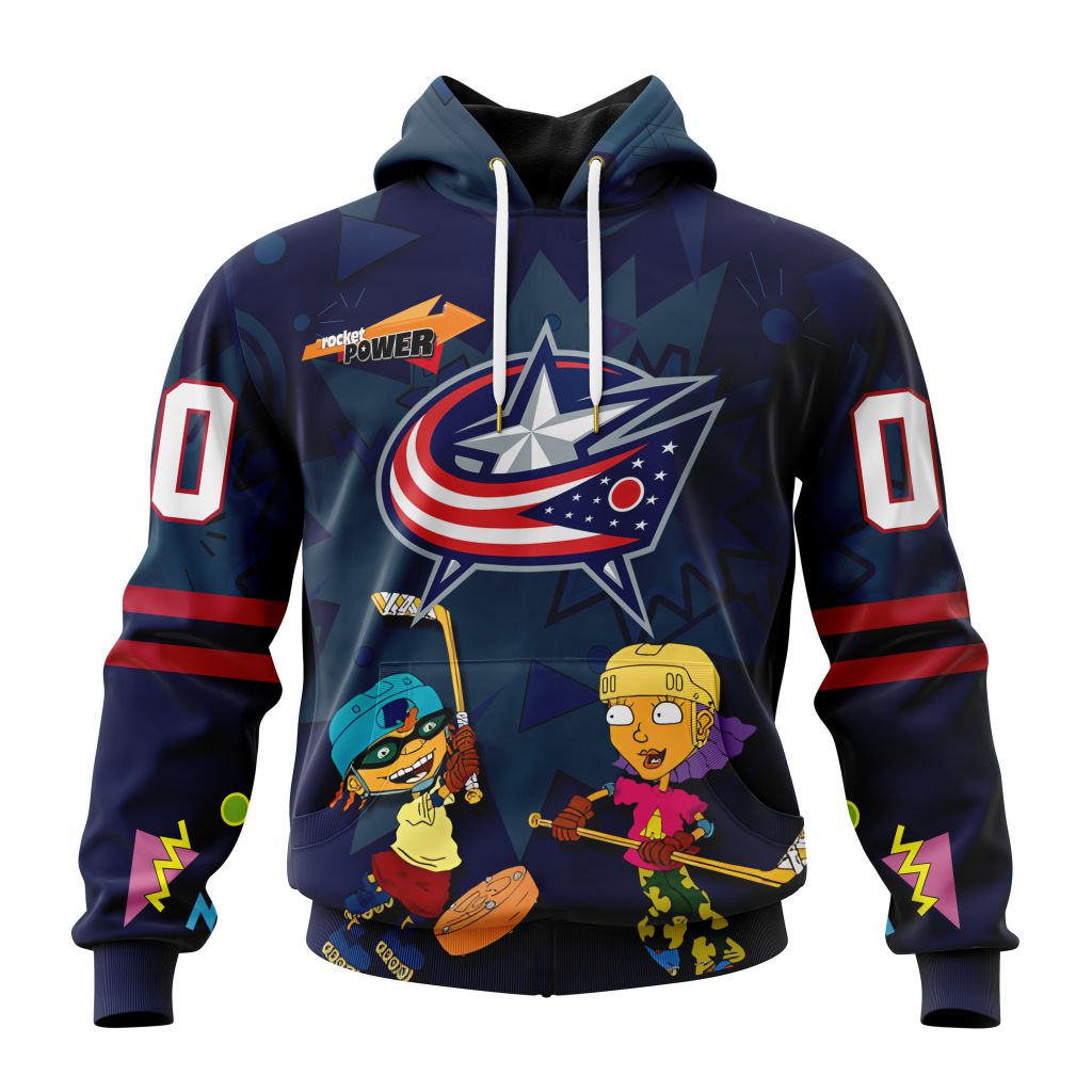 Personalized Nhl Columbus Blue Jackets Specialized For Rocket Power Pullover Hoodie