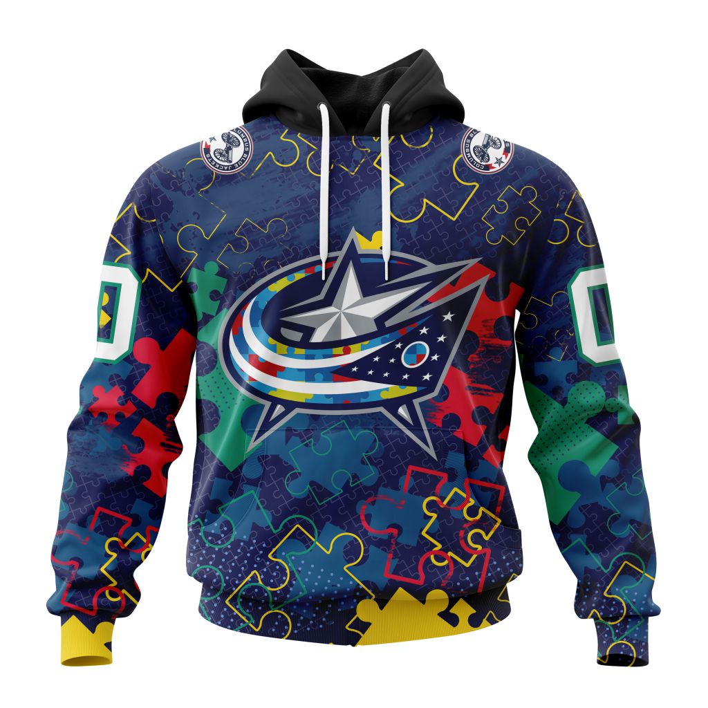 Personalized Nhl Columbus Blue Jackets Specialized Fearless Against Autism Pullover Hoodie