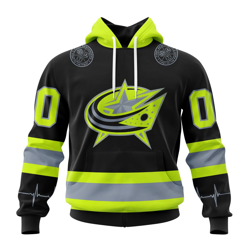 Personalized Nhl Columbus Blue Jackets Specialized Kits With Firefighter Uniforms Color Pullover Hoodie