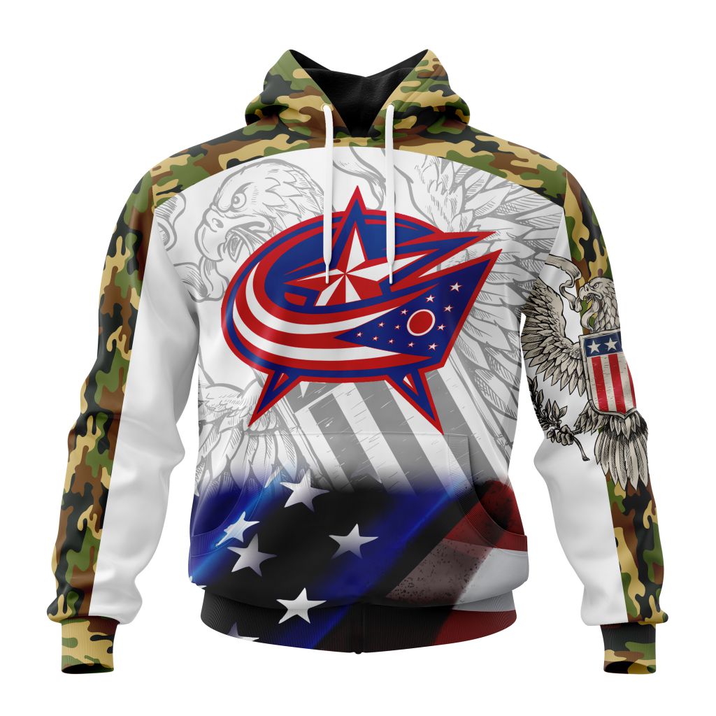 Personalized Nhl Columbus Blue Jackets Specialized Design With Our America Eagle Flag Pullover Hoodie