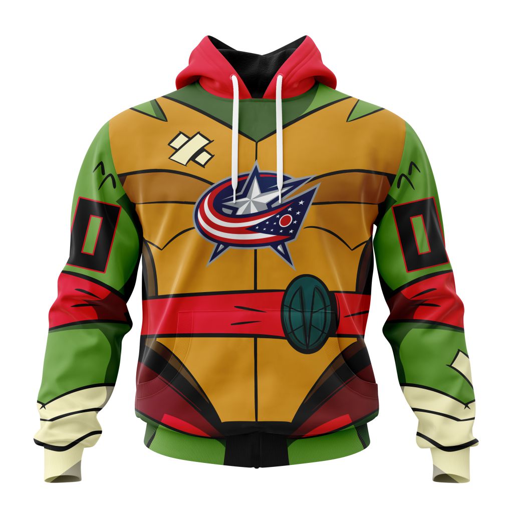 Personalized Nhl Columbus Blue Jackets Teenage Mutant Ninja Turtles Design Pullover Hoodie