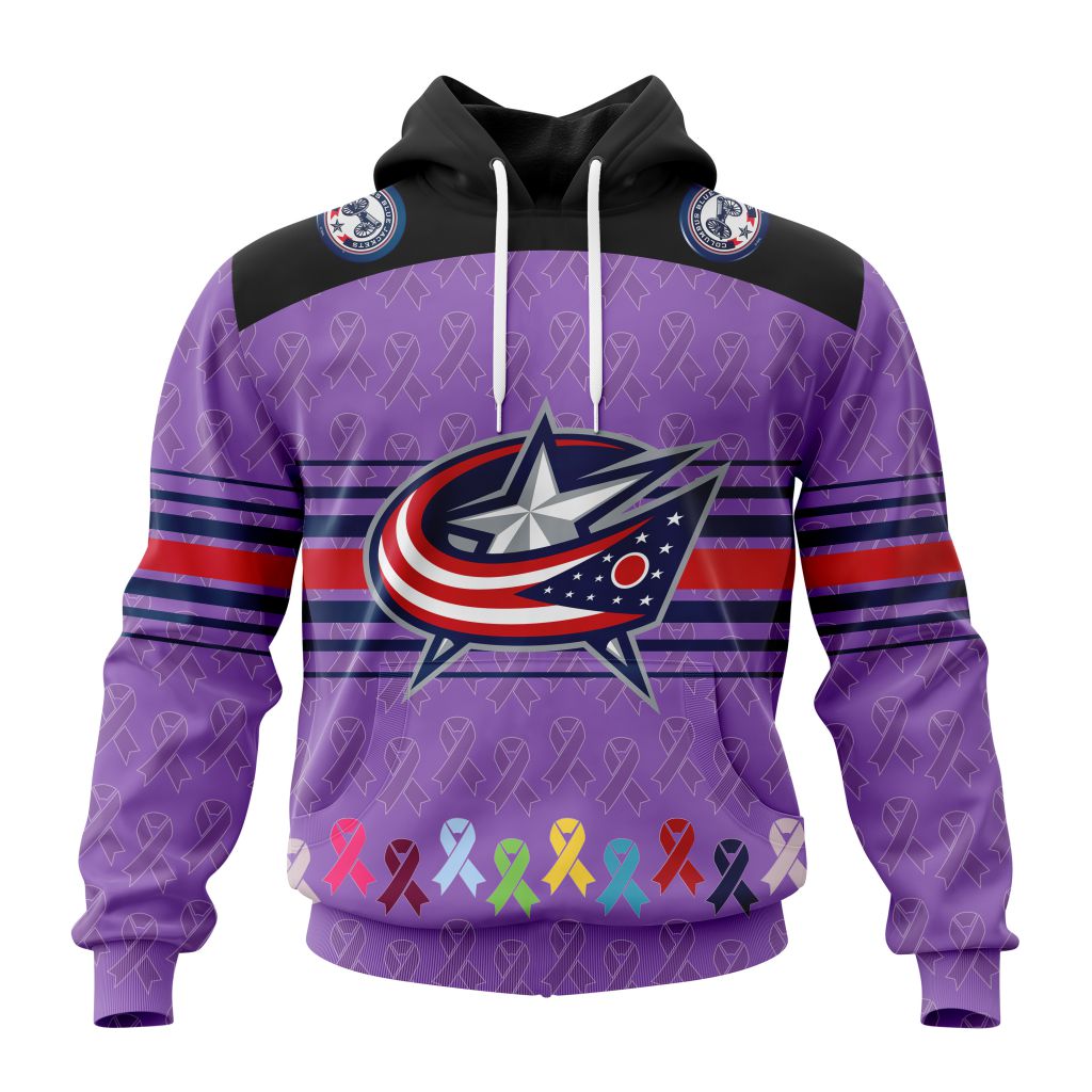 Personalized Nhl Columbus Blue Jackets Specialized Design Fights Cancer Pullover Hoodie