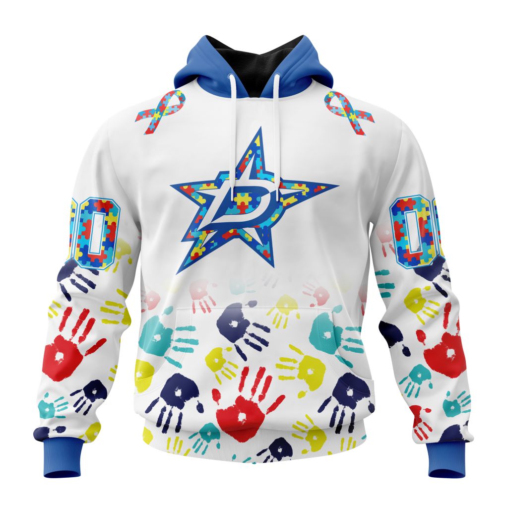 Personalized Nhl Dallas Stars Autism Awareness Hands Design Pullover Hoodie