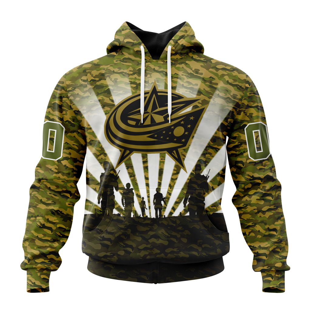 Personalized Nhl Columbus Blue Jackets Military Camo Kits For Veterans Day And Rememberance Day Pullover Hoodie