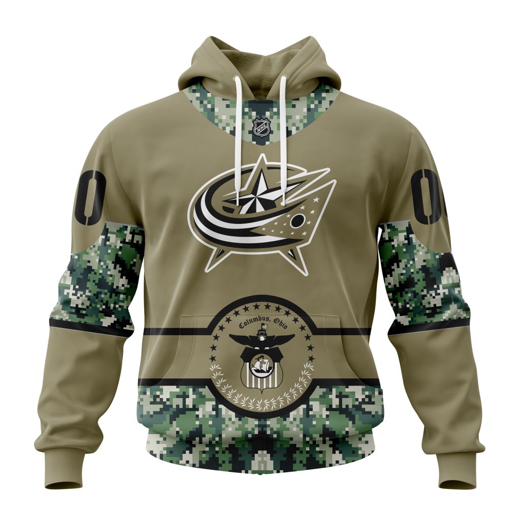 Personalized Nhl Columbus Blue Jackets Military Camo With City Or State Flag Pullover Hoodie