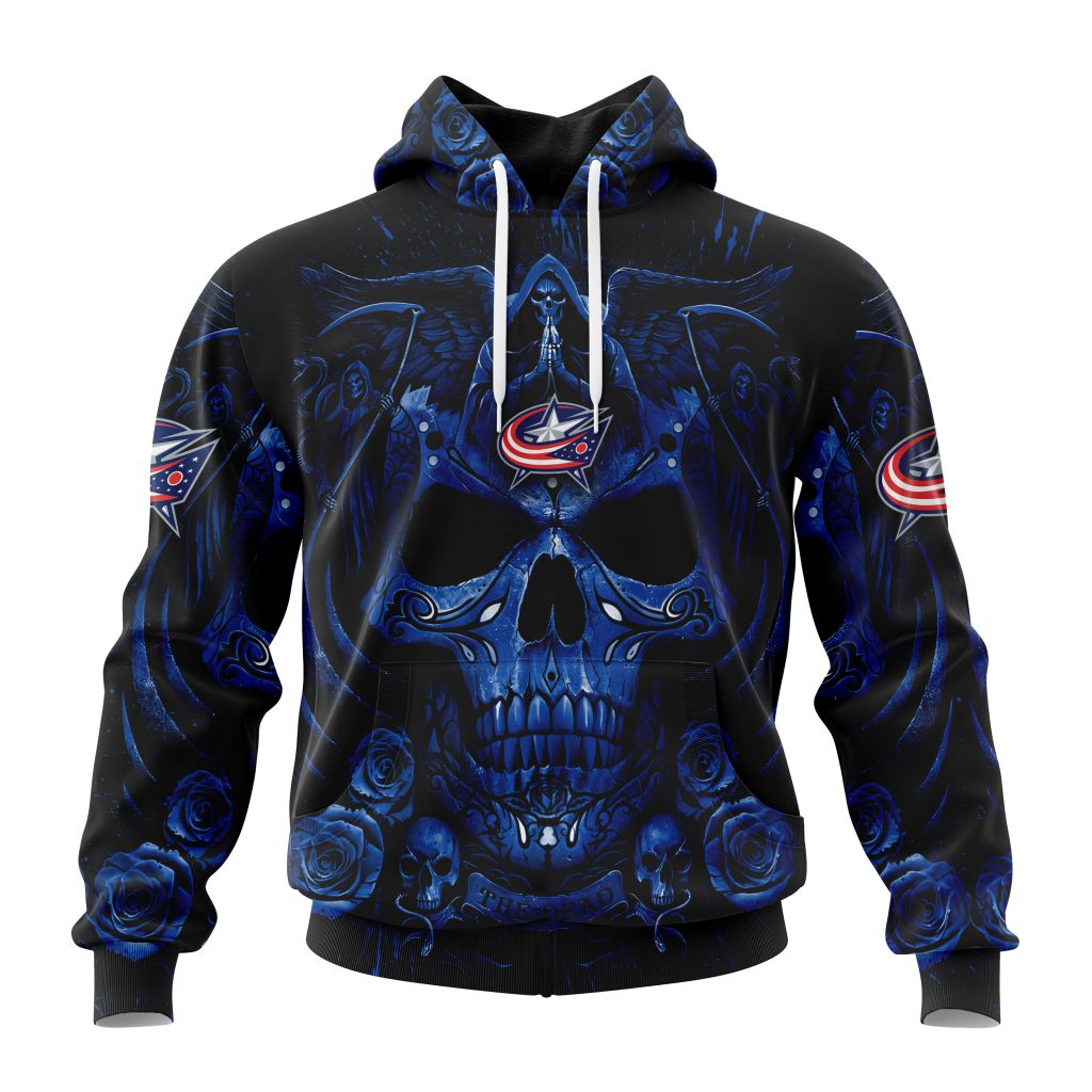 Personalized Nhl Columbus Blue Jackets Special Design With Skull Art Pullover Hoodie