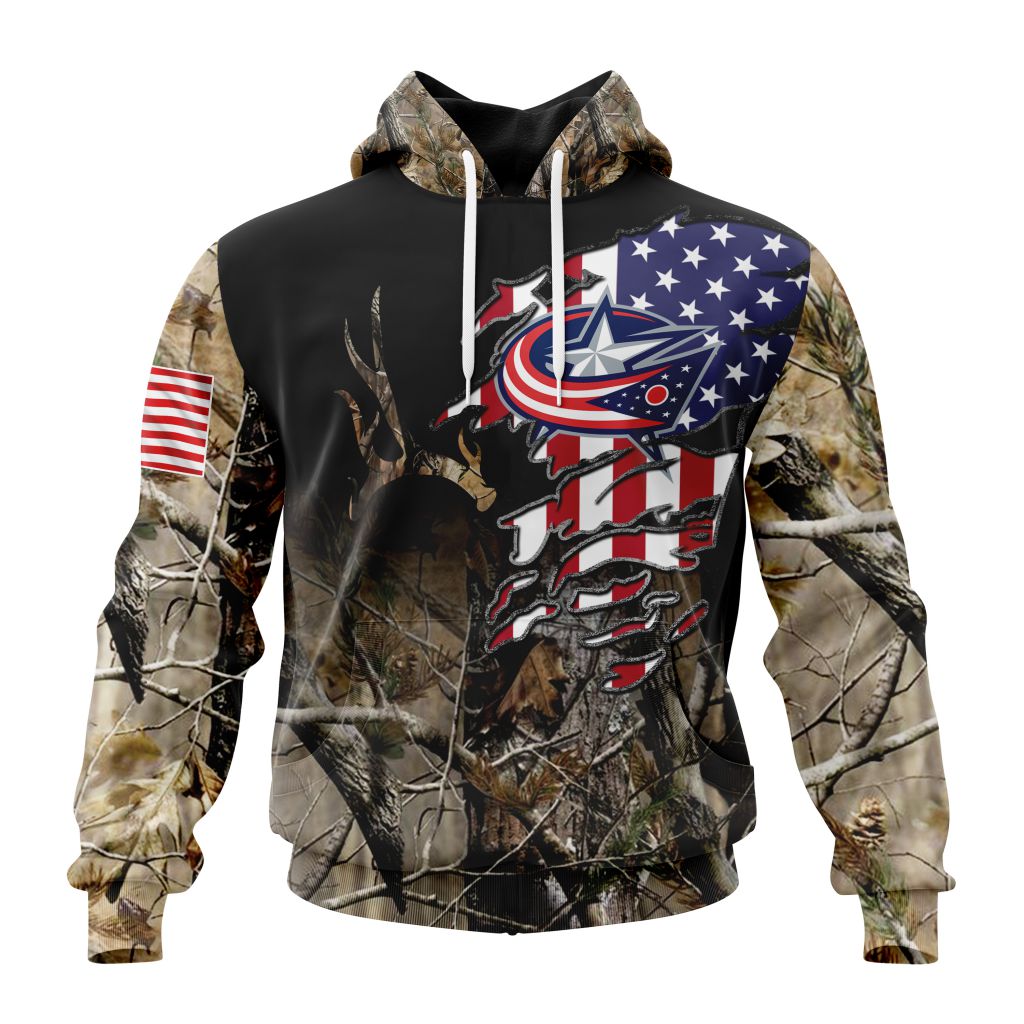 Personalized Nhl Columbus Blue Jackets Special Camo Realtree Hunting Pullover 3D Hoodie