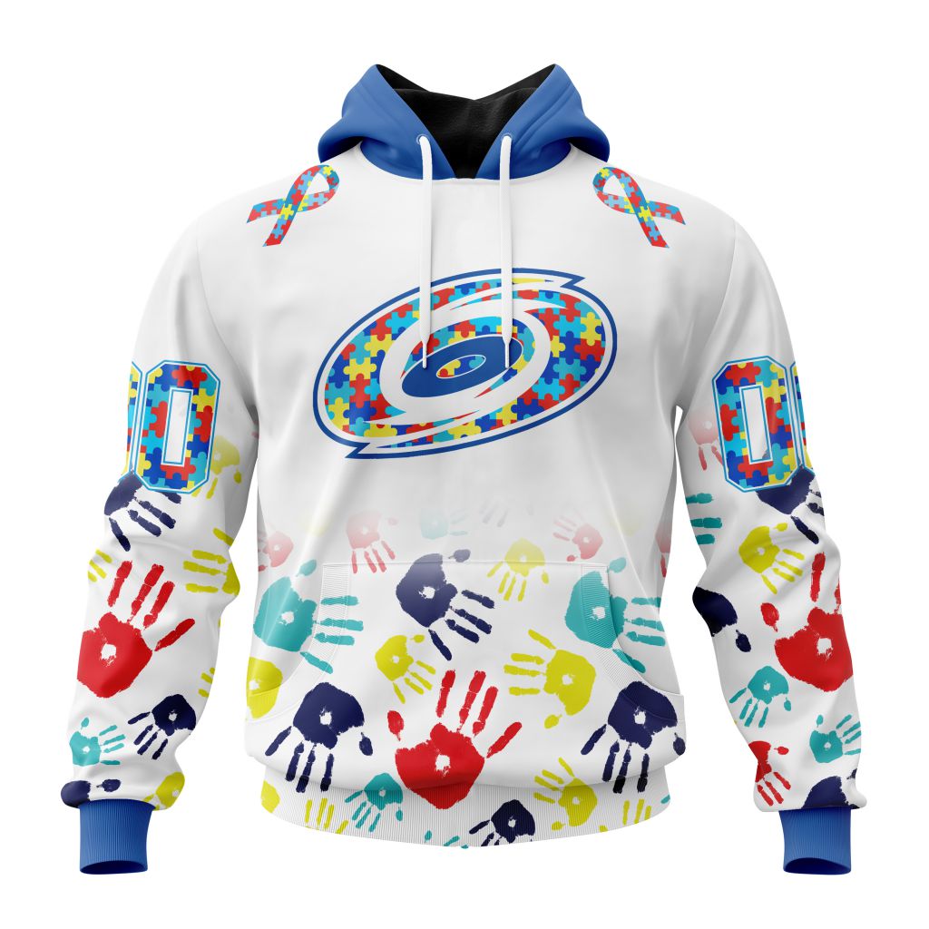 Personalized Nhl Carolina Hurricanes Autism Awareness Hands Design Pullover Hoodie