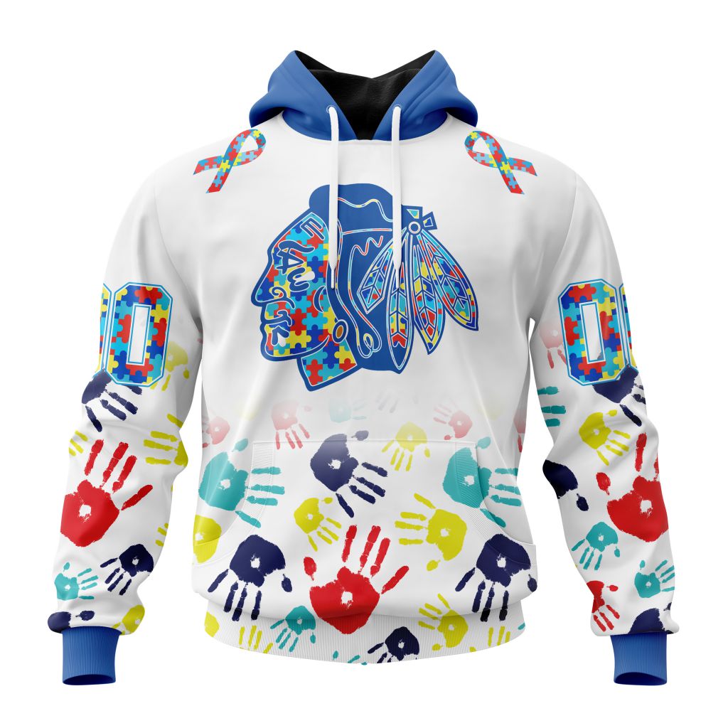 Personalized Nhl Chicago Blackhawks Autism Awareness Hands Design Pullover Hoodie