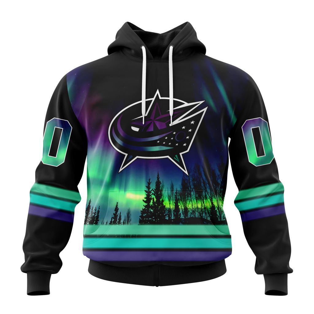 Personalized Nhl Columbus Blue Jackets Special Design With Northern Lights Pullover Hoodie