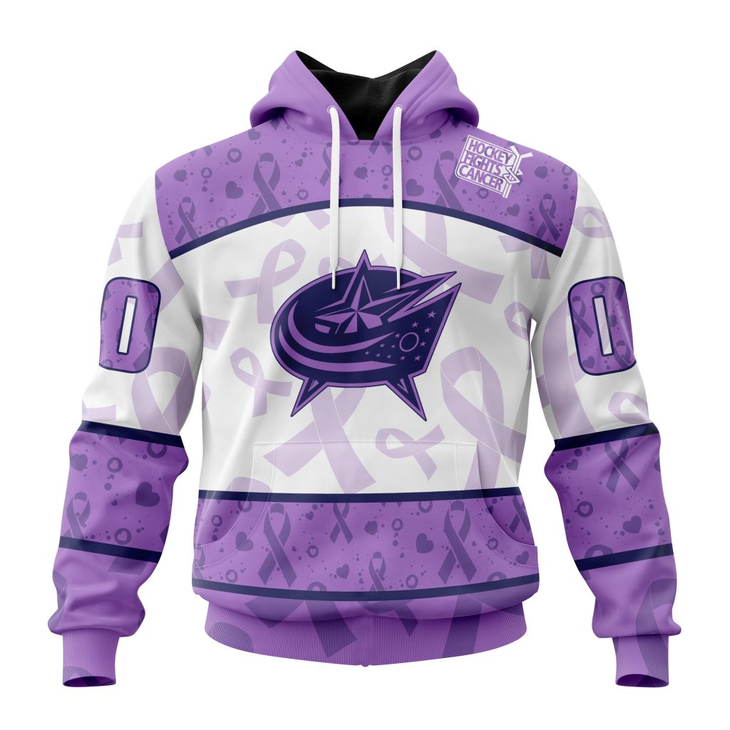 Personalized Nhl Columbus Blue Jackets Special Lavender Hockey Fights Cancer Pullover Hoodie