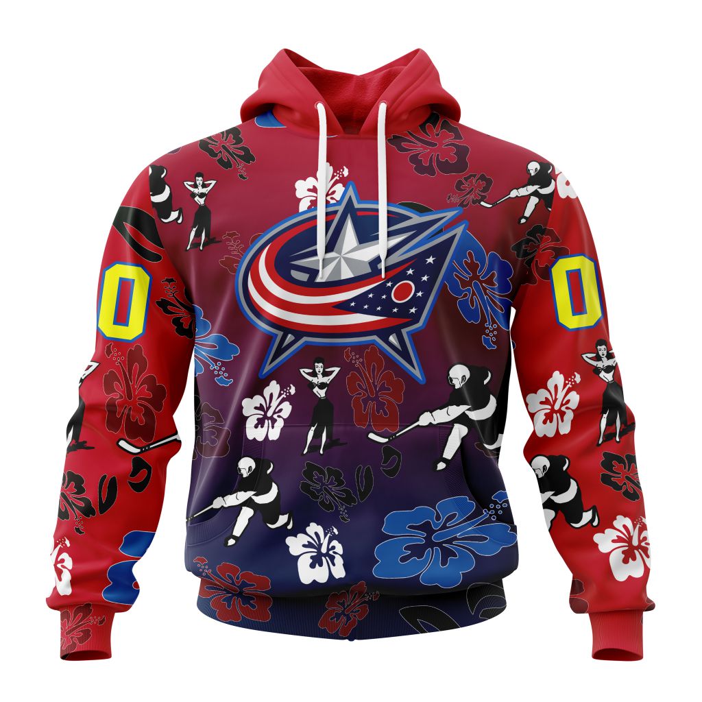 Personalized Nhl Columbus Blue Jackets Hawaiian Style Design For Fans Pullover Hoodie