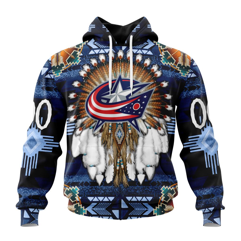 Personalized Nhl Columbus Blue Jackets Special Native Costume Design Pullover Hoodie
