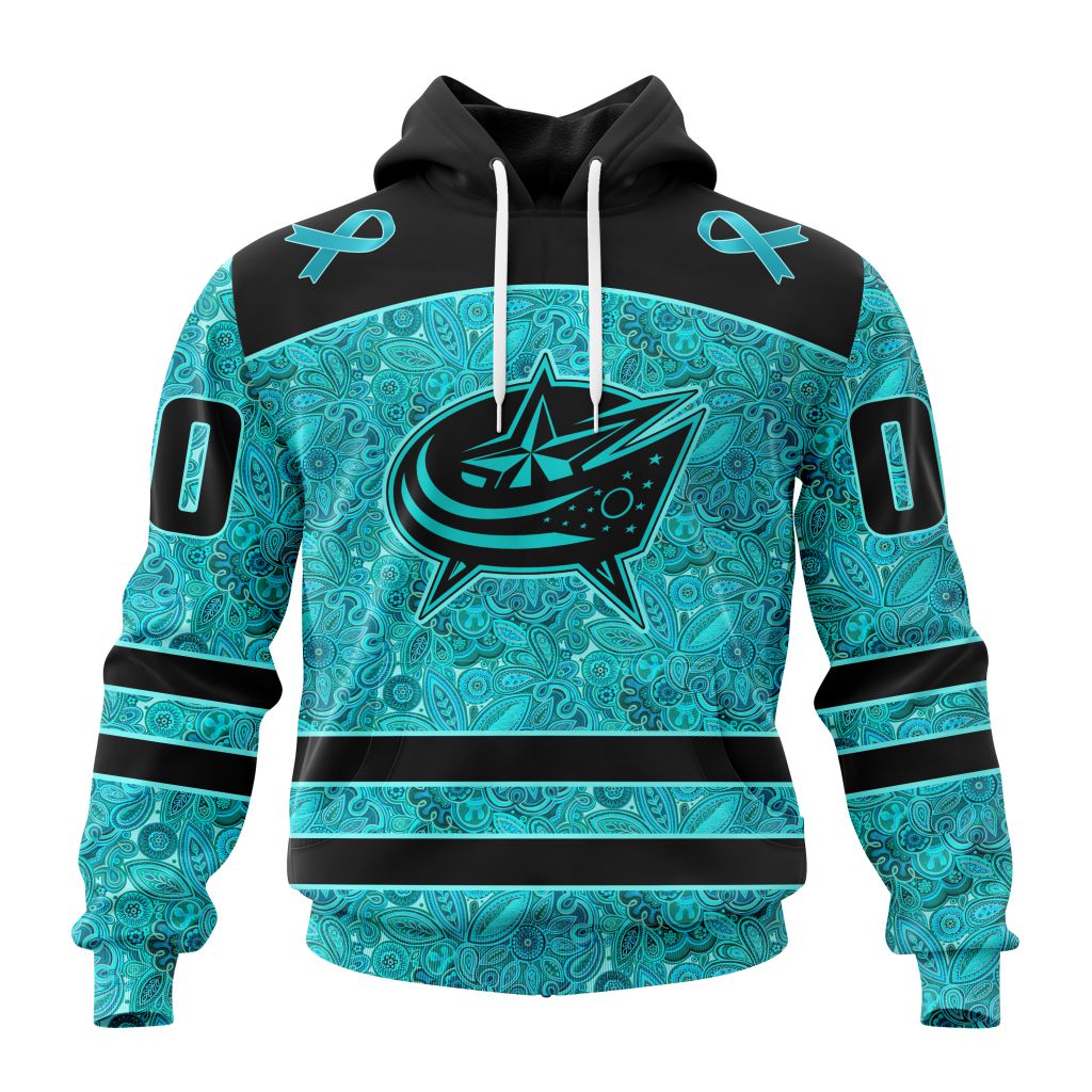 Personalized Nhl Columbus Blue Jackets Special Design Fight Ovarian Cancer Pullover Hoodie