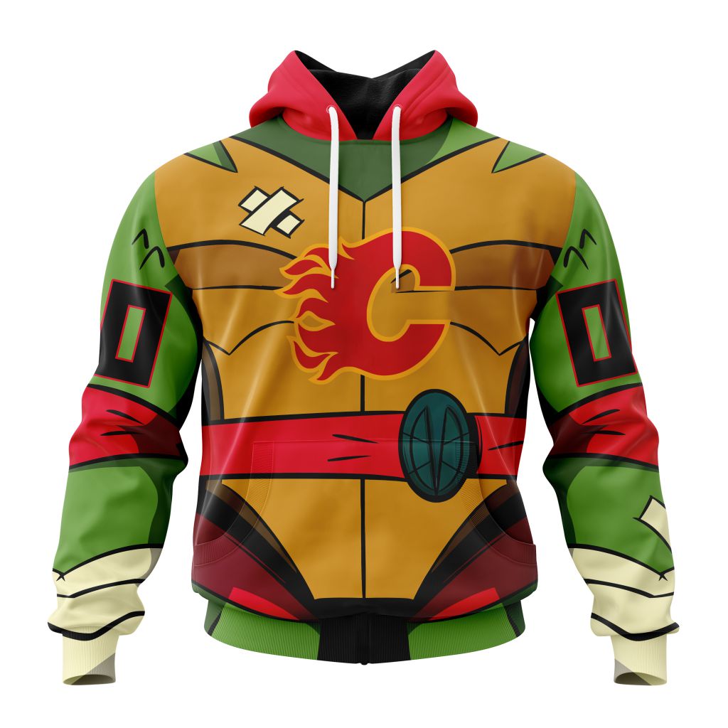 Personalized Nhl Calgary Flames Teenage Mutant Ninja Turtles Design Pullover Hoodie