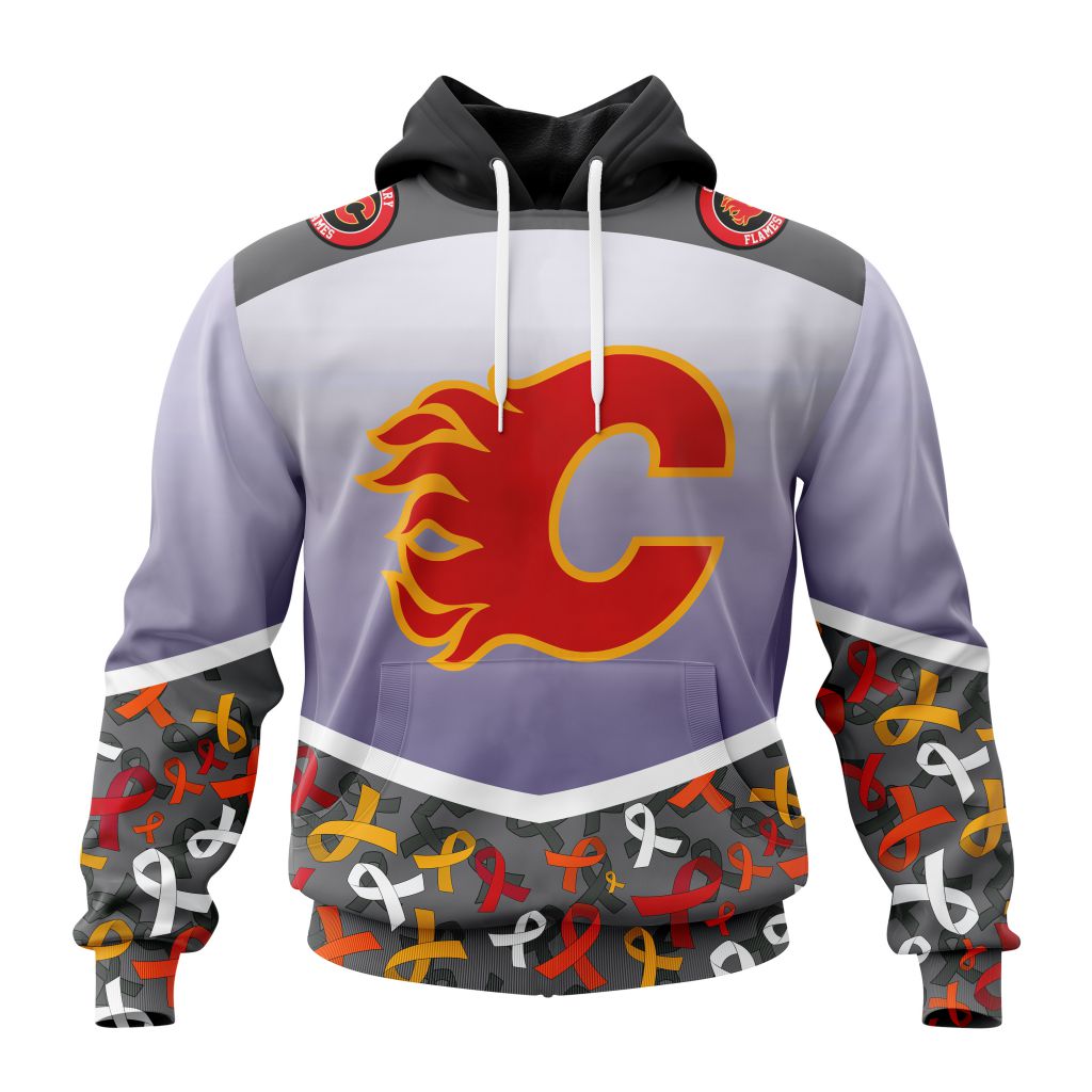Personalized Nhl Calgary Flames Specialized Sport Fights Again All Cancer Pullover Hoodie