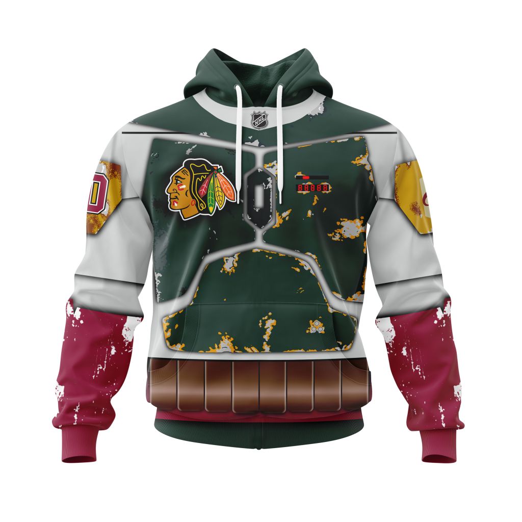Personalized Nhl Chicago Blackhawks X Boba Fett Armor Pullover Hoodie