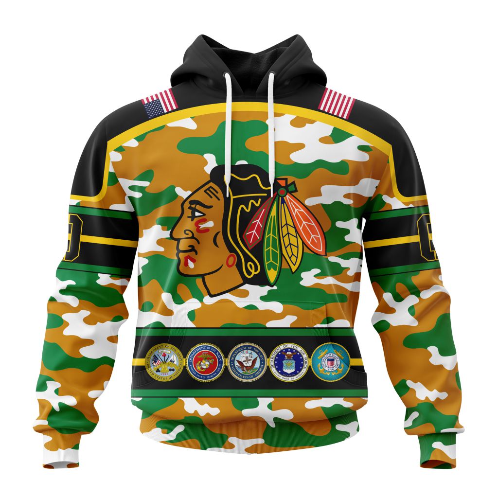 Personalized Nhl Chicago Blackhawks With Camo Team Color And Military Force Logo Pullover Hoodie