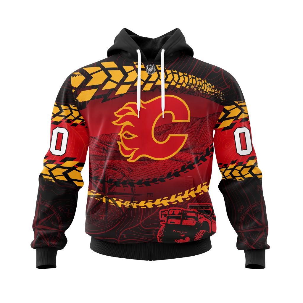 Personalized Nhl Calgary Flames Specialized Off Road Style Pullover Hoodie