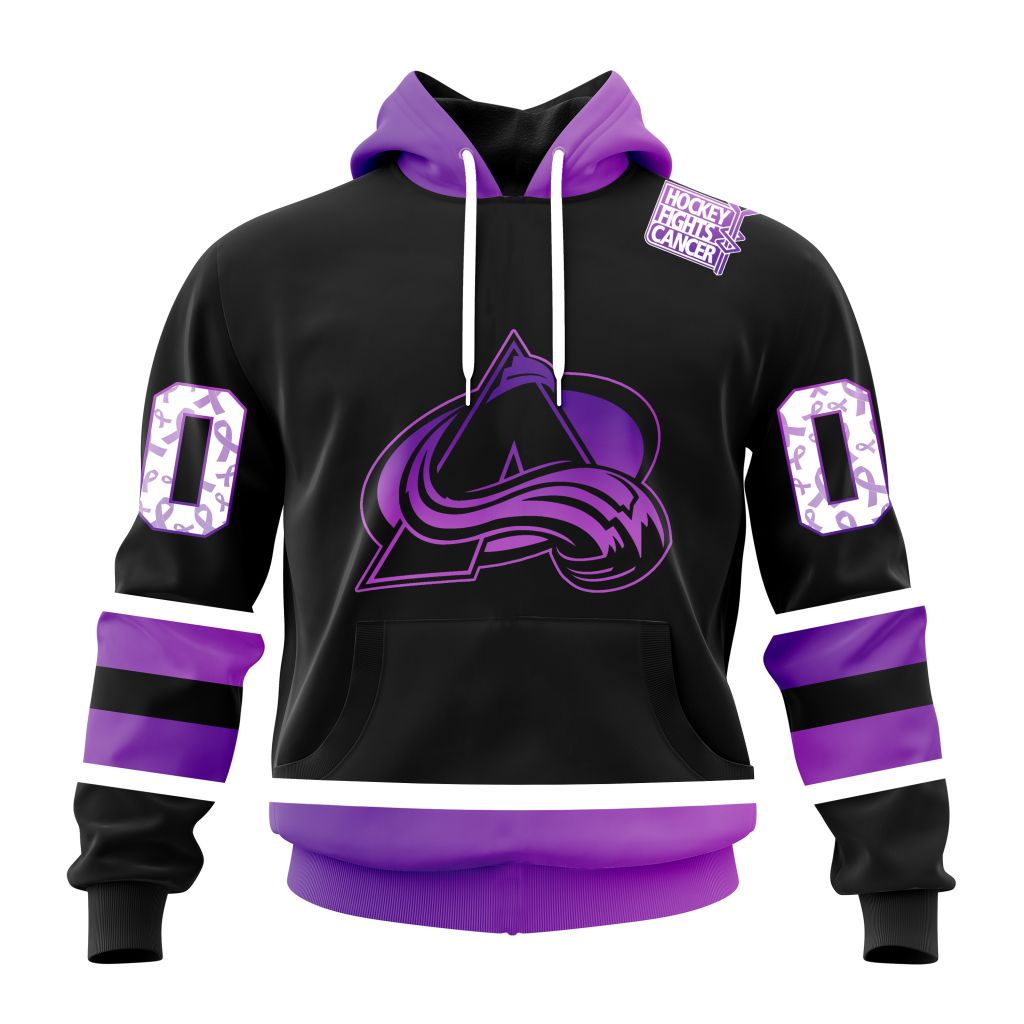 Personalized Nhl Colorado Avalanche Special Black Hockey Fights Cancer Pullover Hoodie