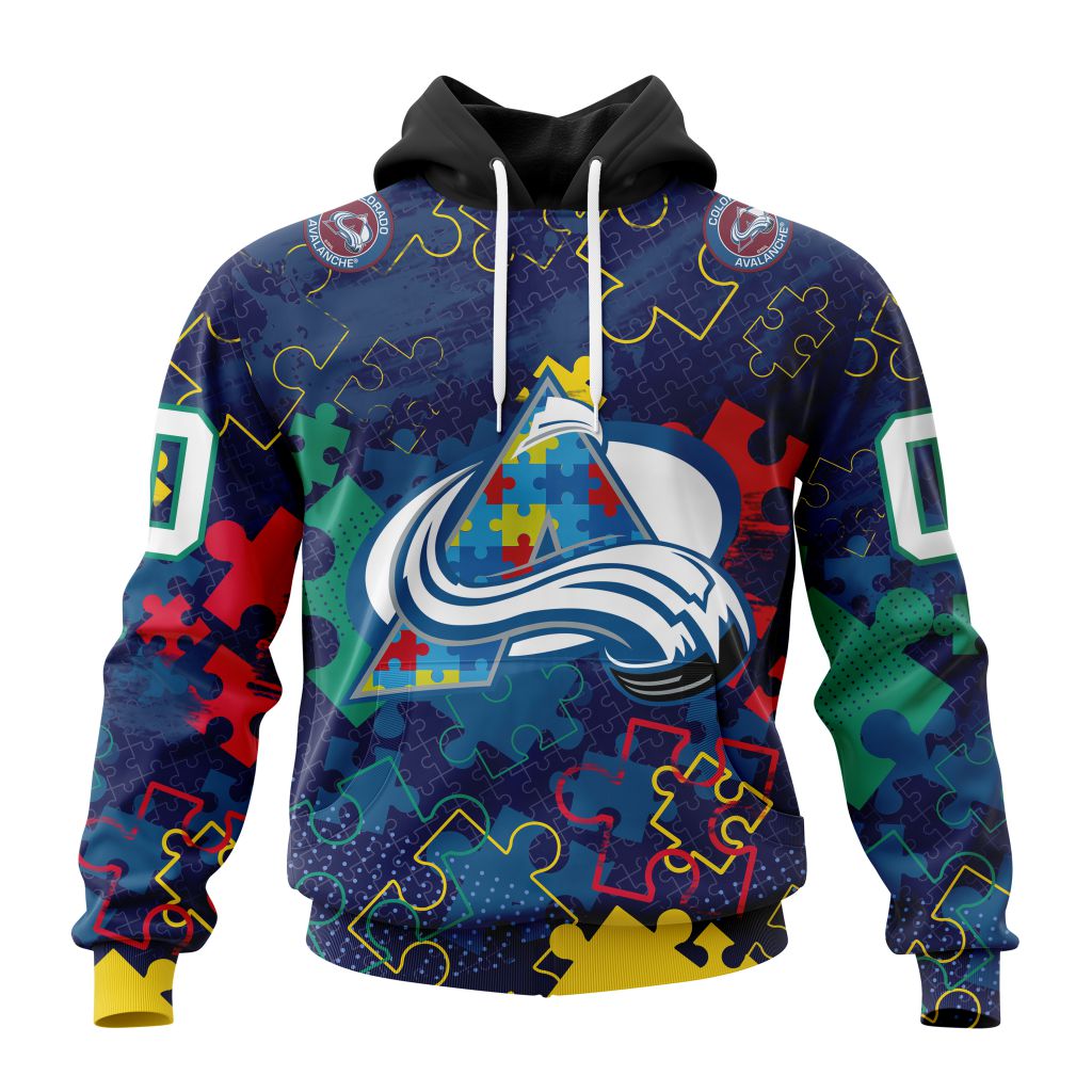 Personalized Nhl Colorado Avalanche Specialized Fearless Against Autism Pullover Hoodie
