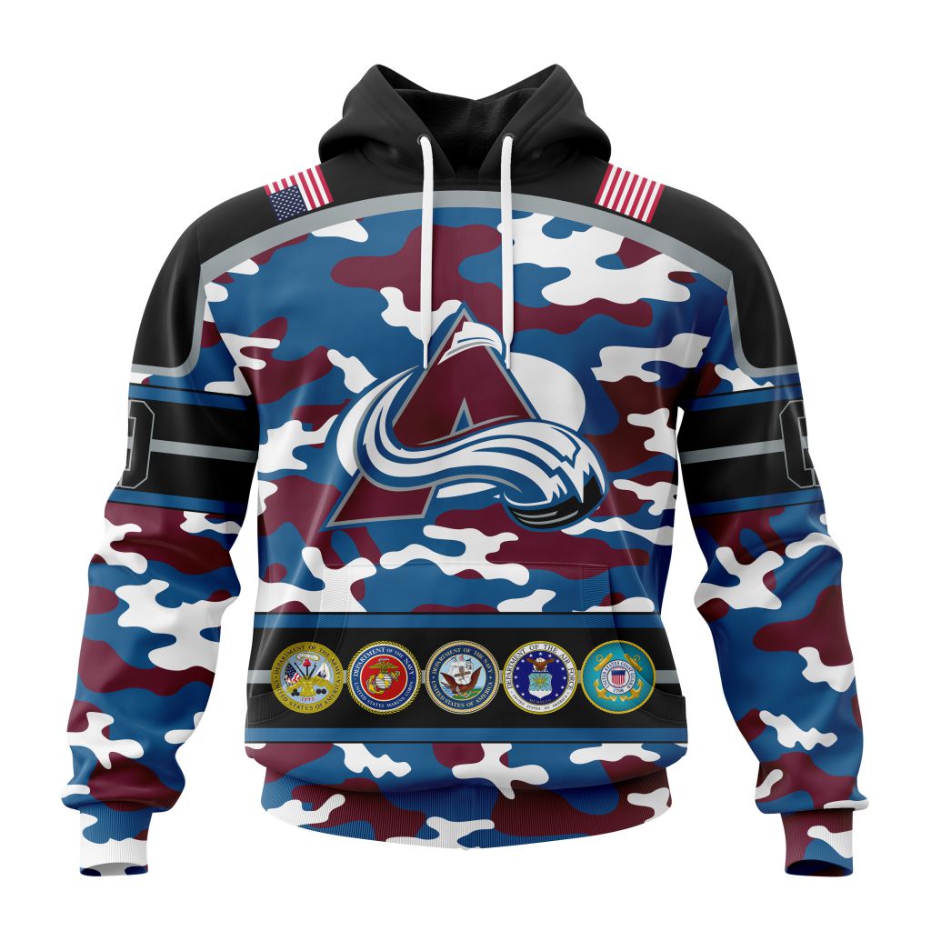 Personalized Nhl Colorado Avalanche With Camo Team Color And Military Force Logo Pullover Hoodie