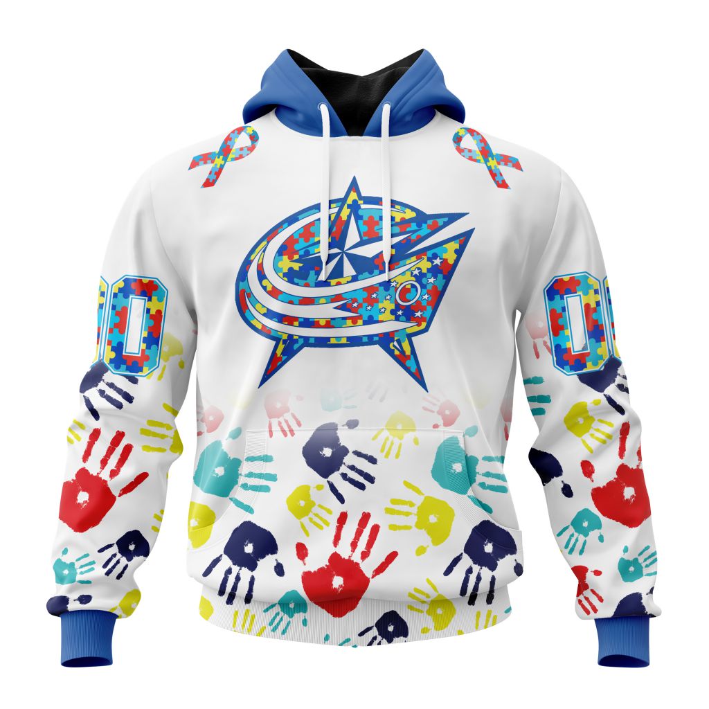 Personalized Nhl Columbus Blue Jackets Autism Awareness Hands Design Pullover Hoodie