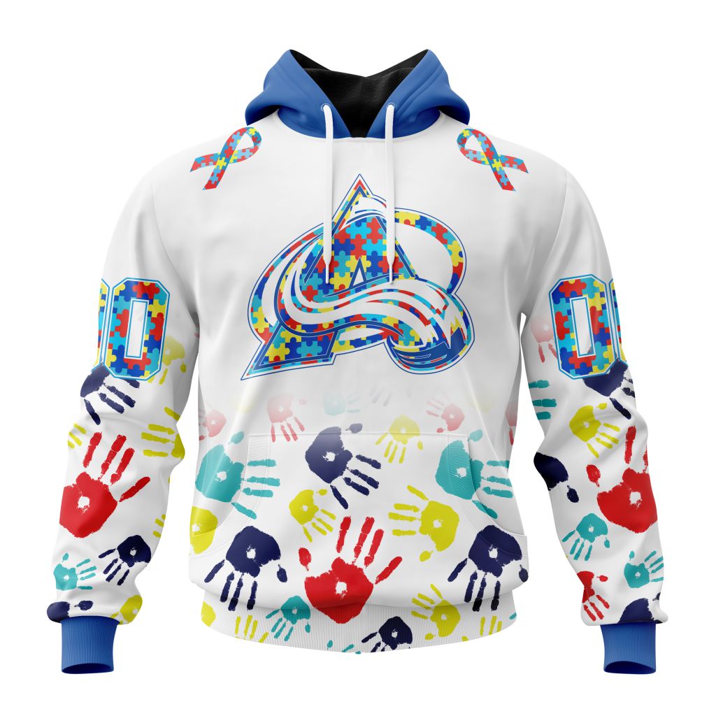 Personalized Nhl Colorado Avalanche Autism Awareness Hands Design Pullover Hoodie