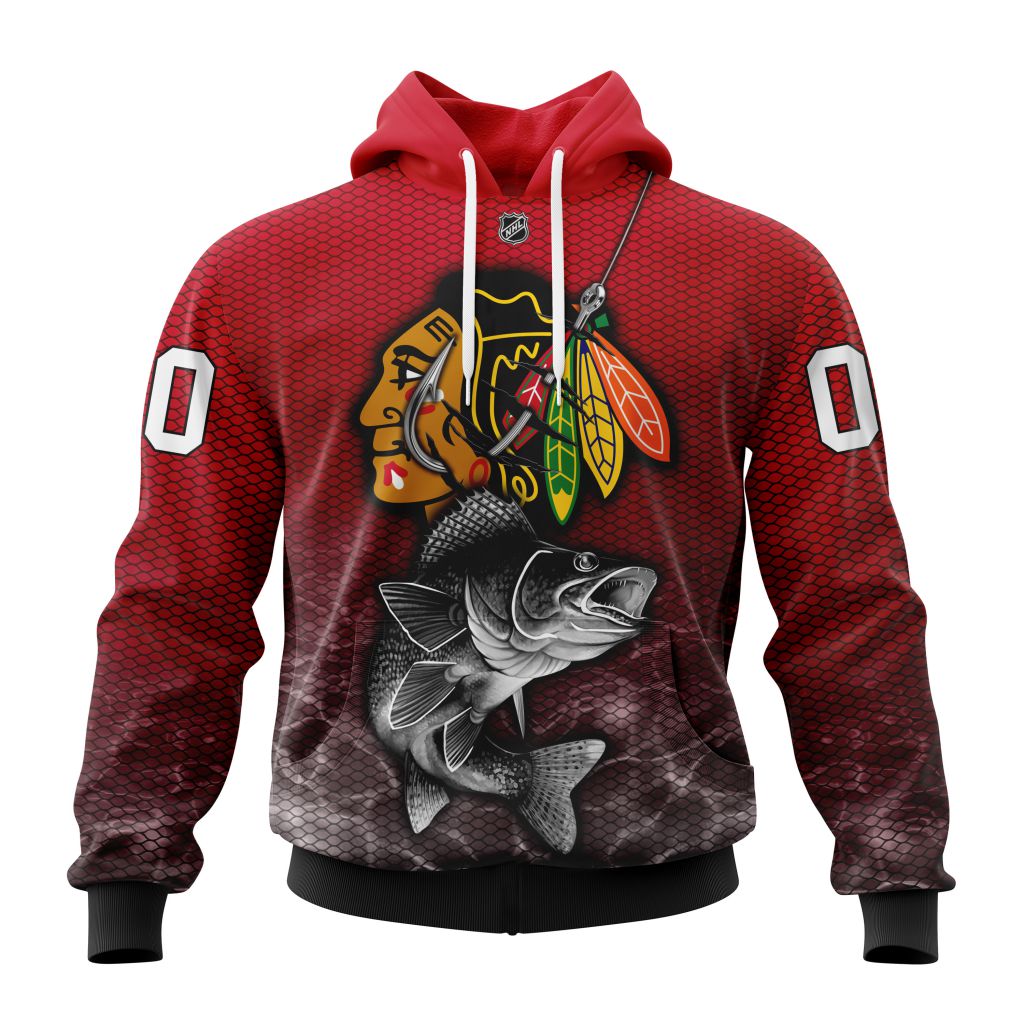 Personalized Nhl Chicago Blackhawks Specialized Fishing Style Pullover Hoodie
