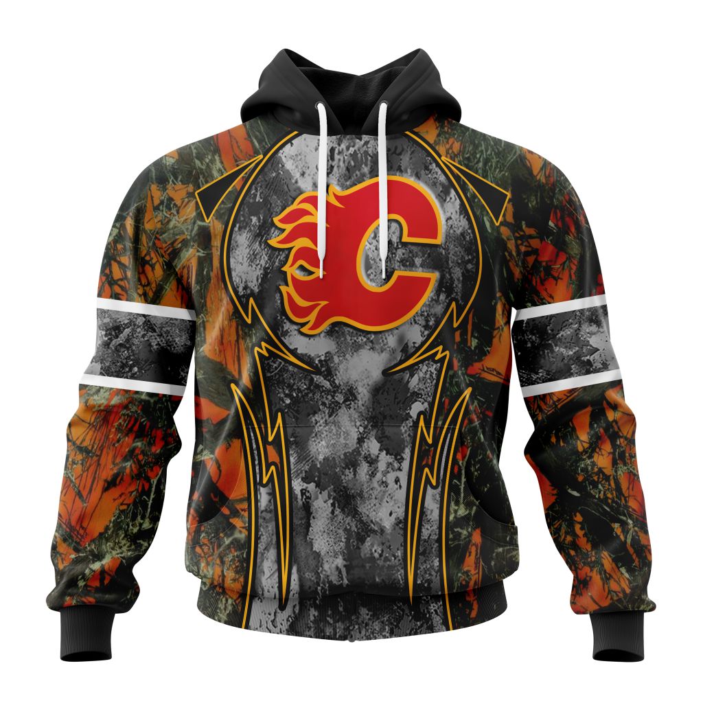Personalized Nhl Calgary Flames With Camo Concepts For Hungting In Forest Pullover Hoodie