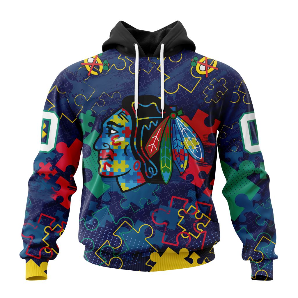 Personalized Nhl Chicago Blackhawks Specialized Fearless Against Autism Pullover Hoodie