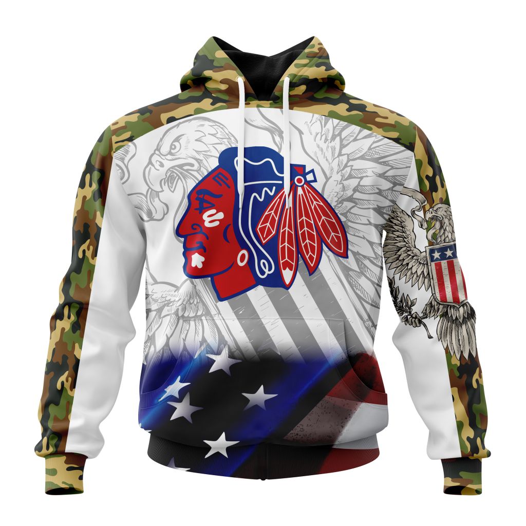 Personalized Nhl Chicago Blackhawks Specialized Design With Our America Eagle Flag Pullover Hoodie