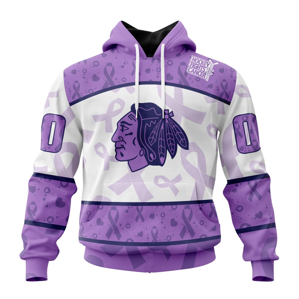 Personalized Nhl Chicago Blackhawks Special Lavender Hockey Fights Cancer Pullover Hoodie