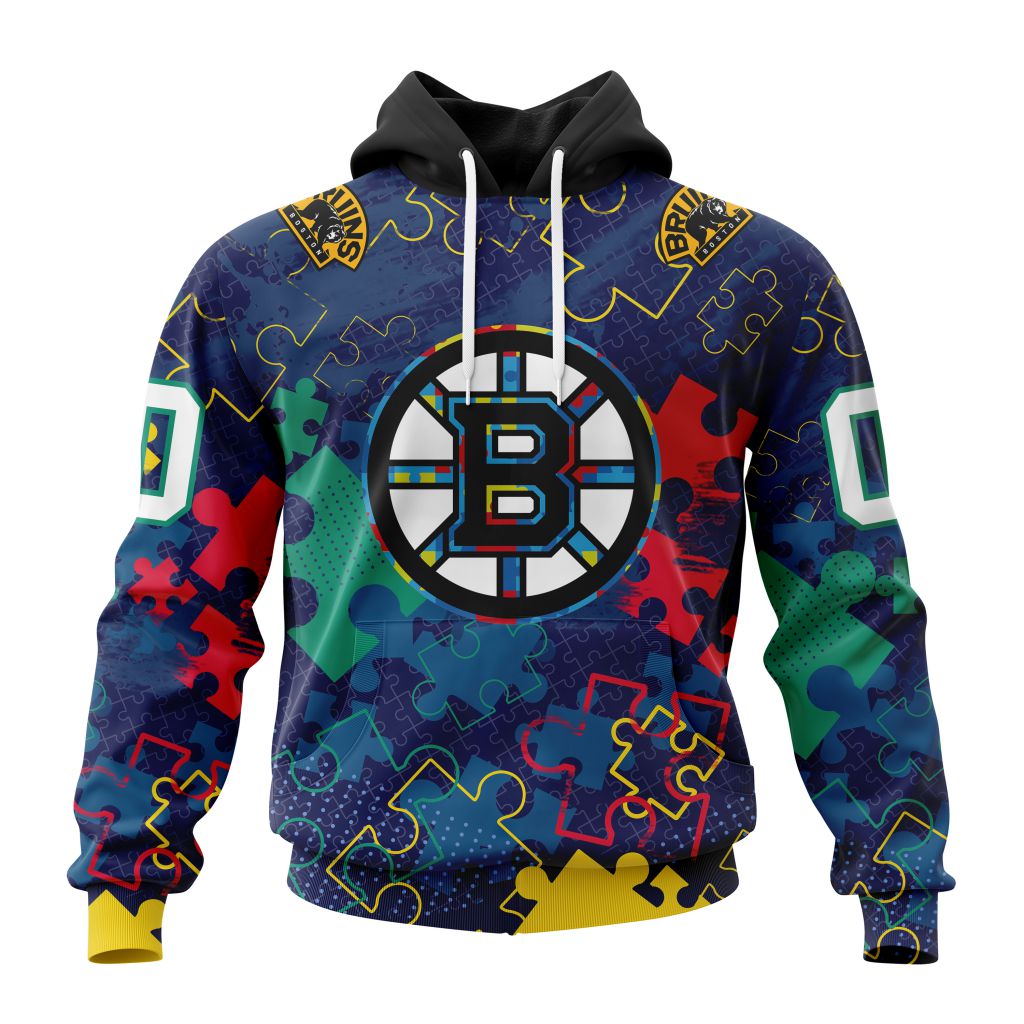 Personalized Nhl Boston Bruins Specialized Fearless Against Autism Pullover Hoodie