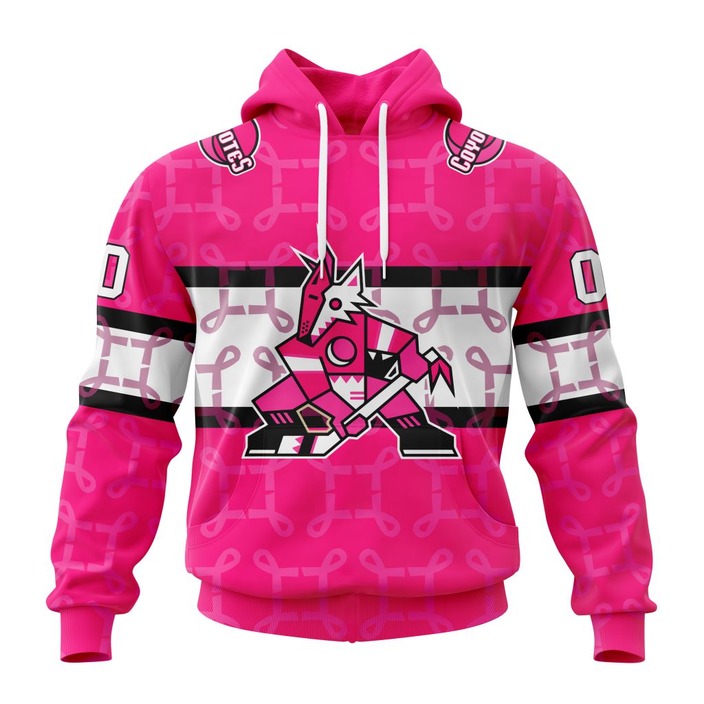 Personalized Nhl Arizona Coyotes I Pink I Can In October We Wear Pink Breast Cancer Pullover Hoodie