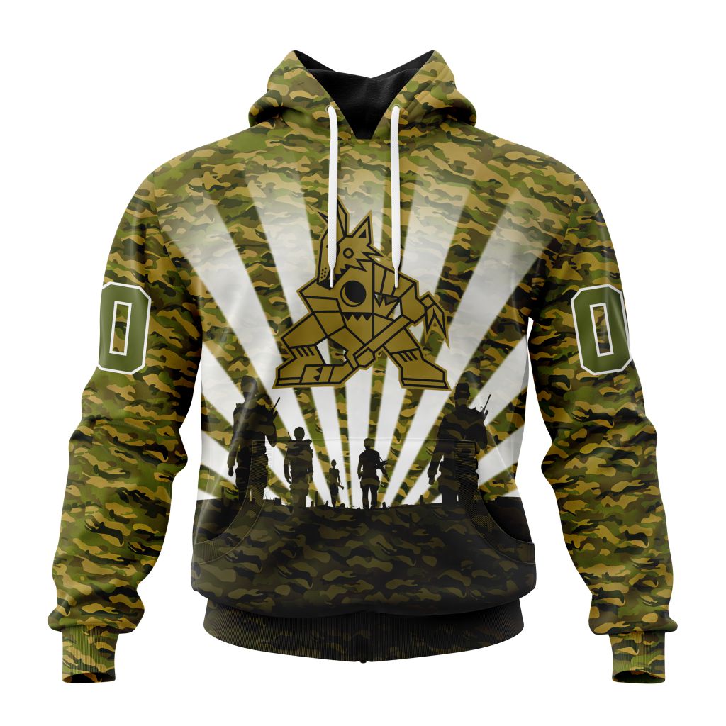 Personalized Nhl Arizona Coyotes Military Camo Kits For Veterans Day And Rememberance Day Pullover Hoodie