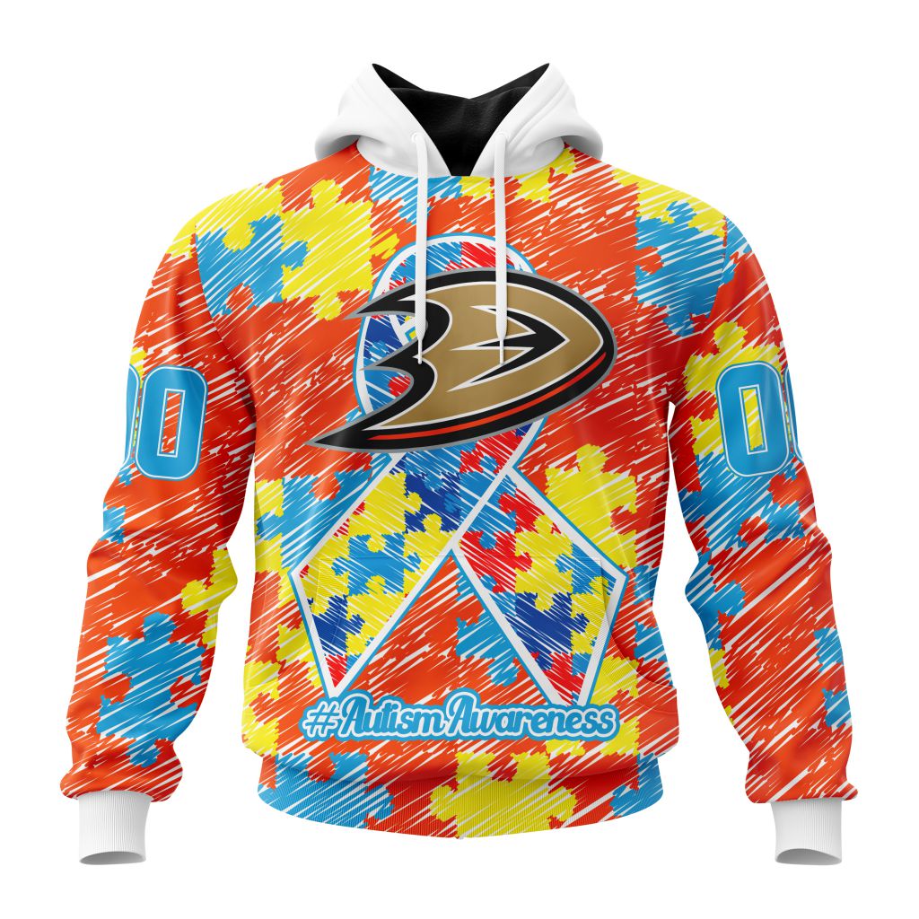 Personalized Nhl Anaheim Ducks Special Autism Awareness Month Pullover Hoodie