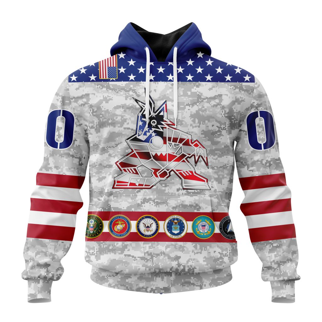 Personalized Nhl Arizona Coyotes Armed Forces Appreciation Pullover Hoodie