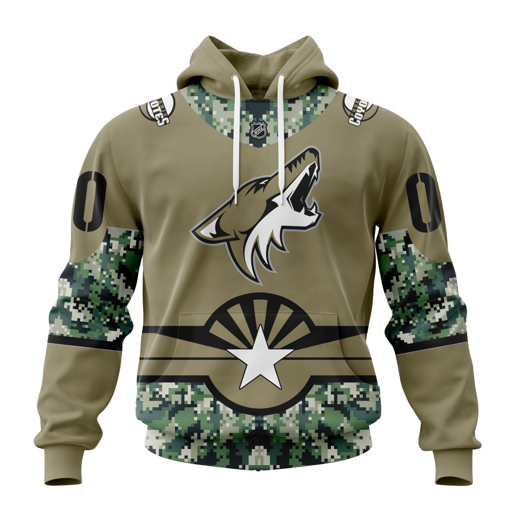Personalized Nhl Arizona Coyotes Military Camo With City Or State Flag Pullover Hoodie