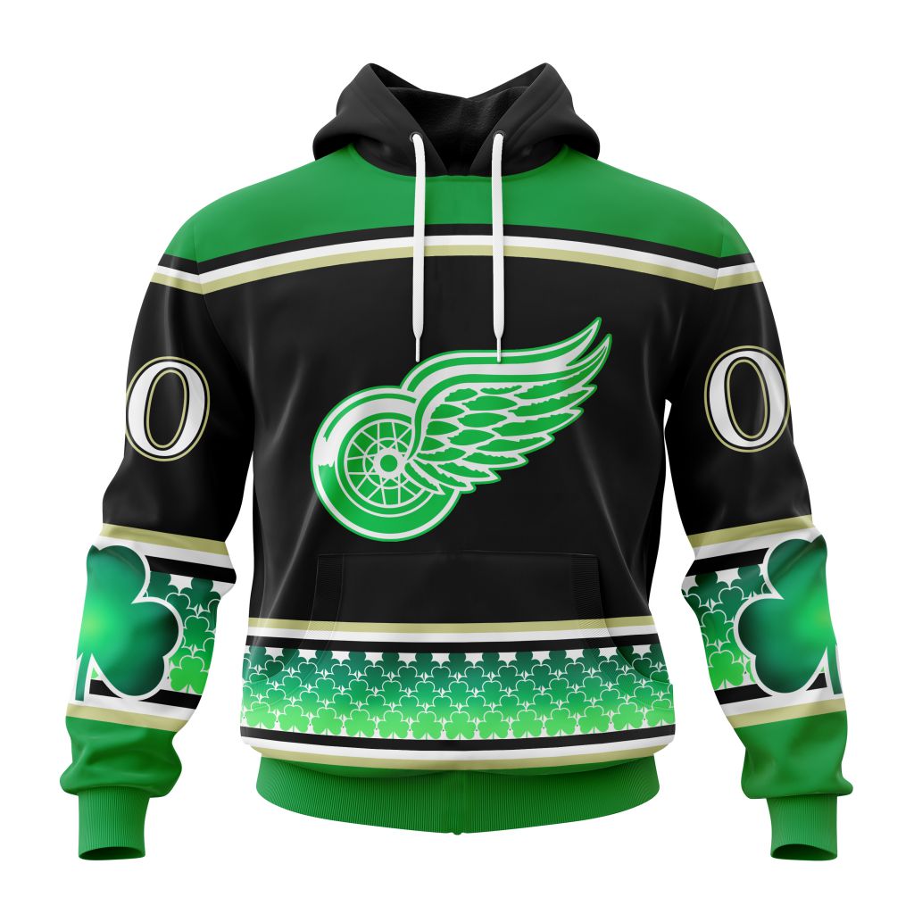 Personalized Detroit Red Wings Lucky Shamrock Hockey Celebrate St Patrick Day Pullover Hoodie