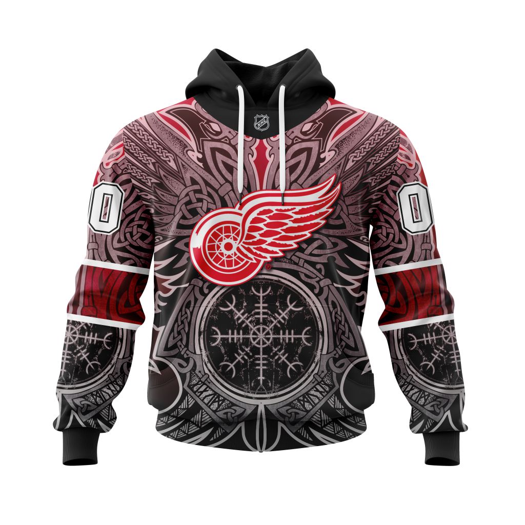 Personalized Detroit Red Wings Dark Norse Viking Symbols Pullover Hoodie