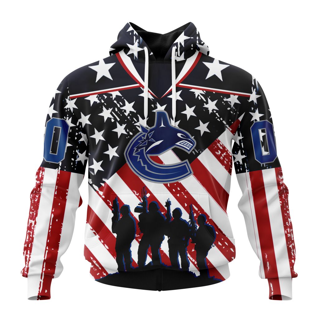 Custom Nhl Vancouver Canucks Specialized Kits For Honor Us Military Pullover Hoodie
