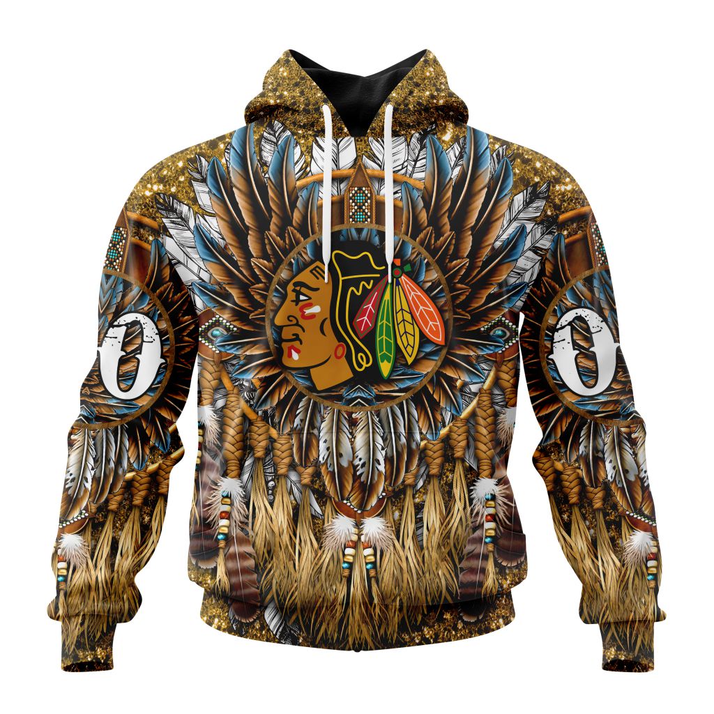 Customized Nhl Chicago Blackhawks Special Native Costume Design Pullover Hoodie