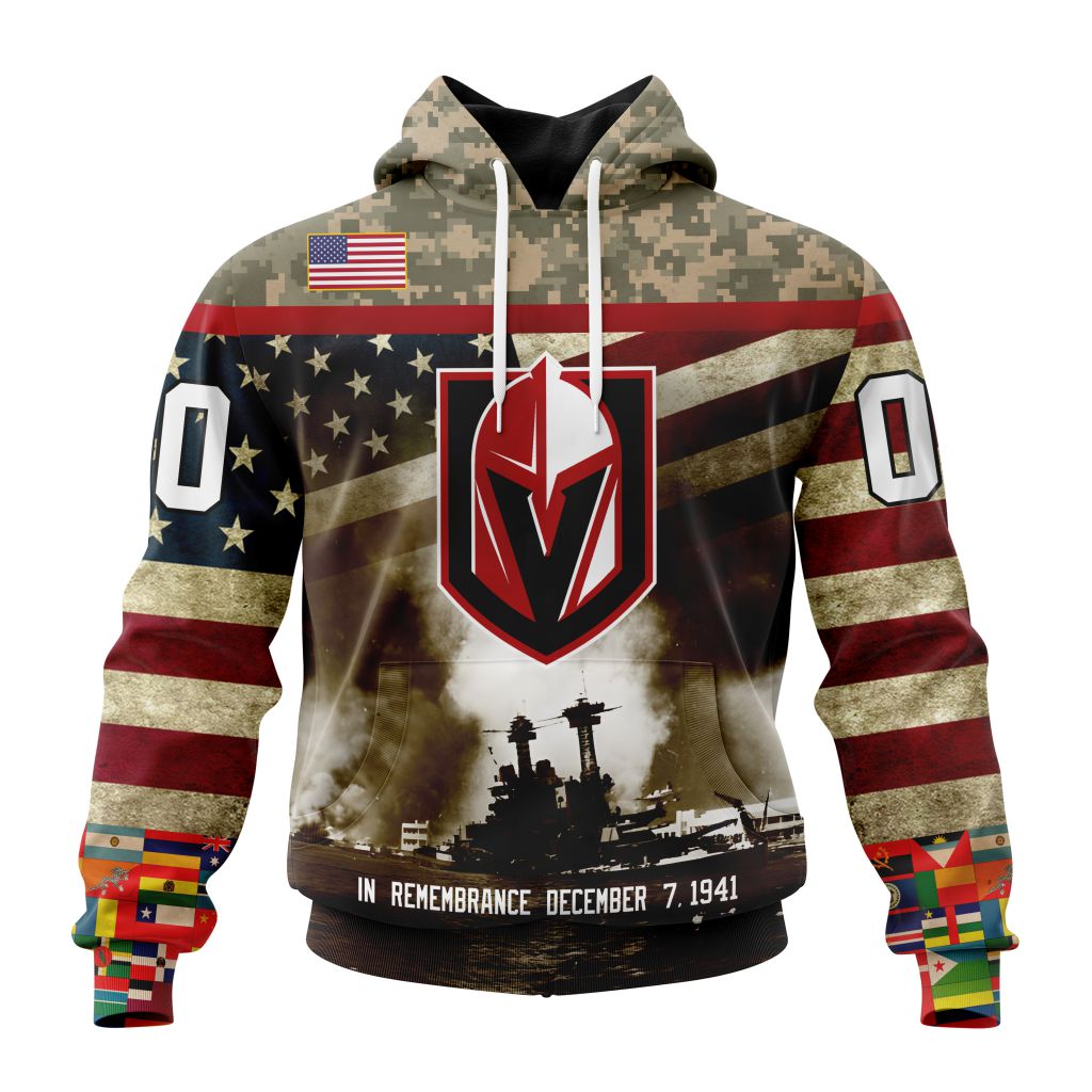 Custom Nhl Vegas Golden Knights Specialized Kits Remember Pearl Harbor Pullover Hoodie