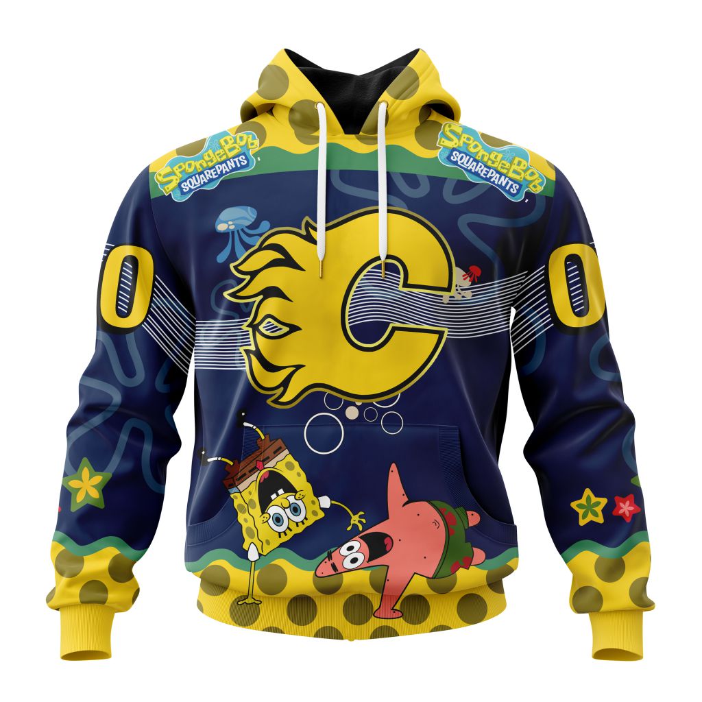 Customized Nhl Calgary Flames Specialized Jersey With Spongebob Pullover Hoodie