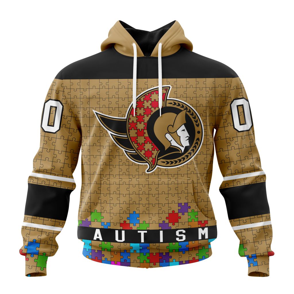 Customized Nhl Ottawa Senators Hockey Fights Against Autism Pullover Hoodie